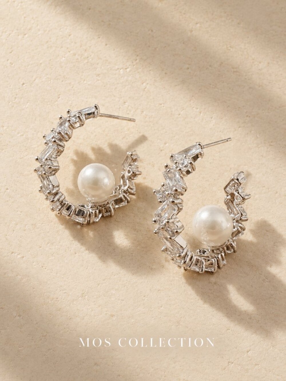 MOS COLLECTION Crystal Pearl Hoop Statement Earrings